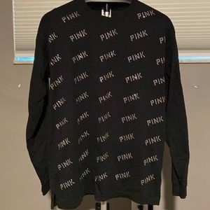 PINK size small long sleeve. Black with rhinestones that say PINK.